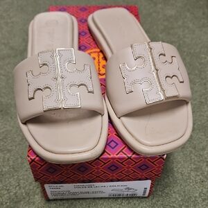 Tory Burch Beige Slide Sandals